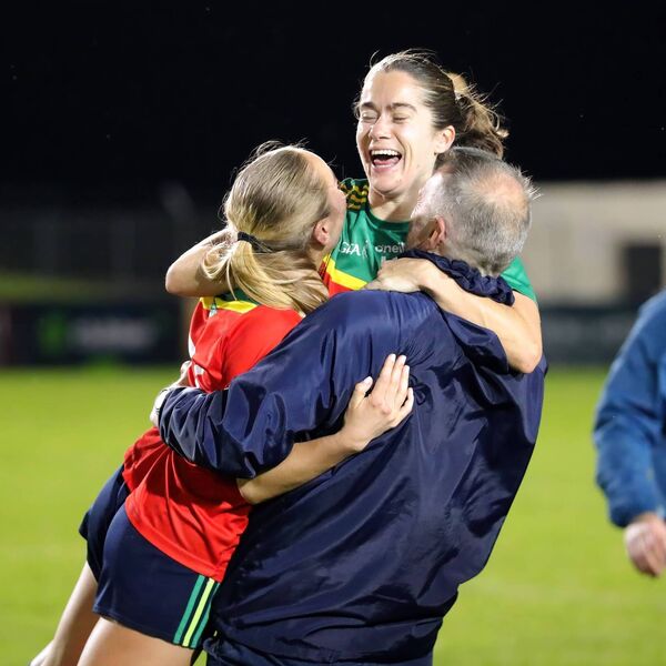 Comeragh Rangers manager Ger Power celebrates with Aoife Murray and Kate Hahessy at the final whistle. Comeragh Rangers manager Ger Power celebrates with Aoife Murray and Kate Hahessy at the final whistle.