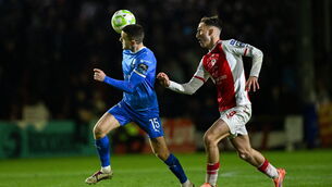 <p>A battle for possession between Waterford's Darragh Leahy and St Pat's Mason Melia.</p> <p>A battle for possession between Waterford's Darragh Leahy and St Pat's Mason Melia.</p>