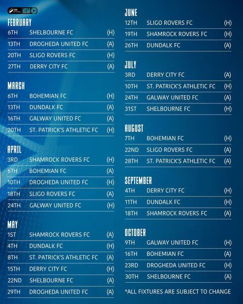 The Waterford FC fixture schedule for 2026 season. The Waterford FC fixture schedule for 2026 season.