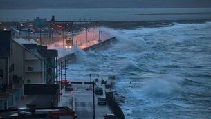 <p>Giant waves and violent storm jumping over the pier in Tramore. Stock Image.</p> <p>Giant waves and violent storm jumping over the pier in Tramore. Stock Image.</p>