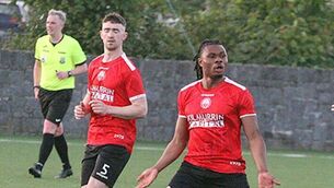 <p>De La Salle striker Oluwatosin Ajayi celebrates his goal against Bohs in the Premier League at Ben Wadding Park.</p> <p>De La Salle striker Oluwatosin Ajayi celebrates his goal against Bohs in the Premier League at Ben Wadding Park.</p>